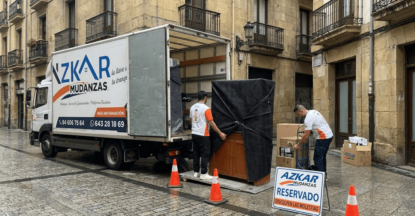 Mozo de mudanza precio por hora Bilbao cargando cajas en una furgoneta de mudanzas.